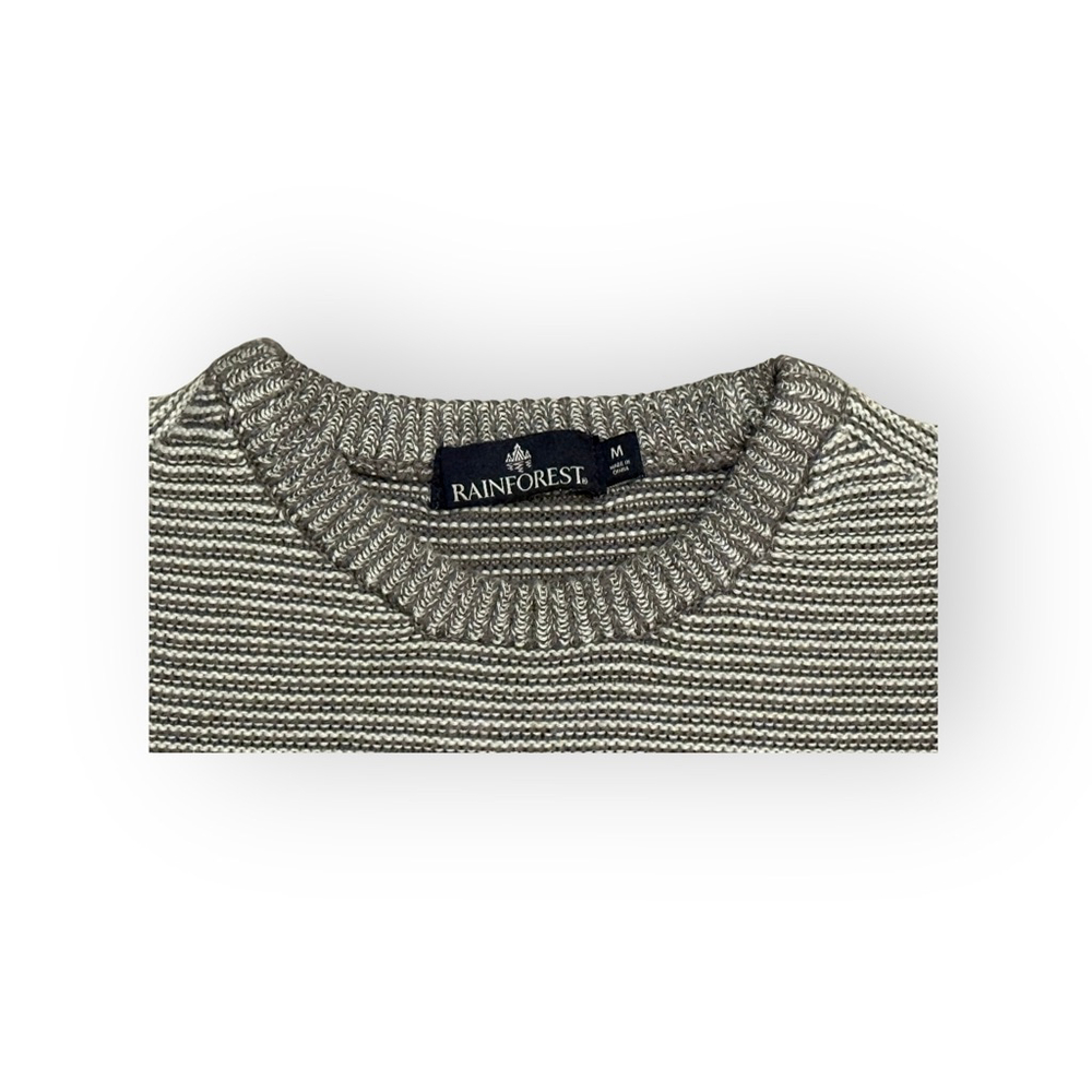 Rainforest Men’s Gray Striped Crewneck Sweater Size M Cotton Knit Pullover - Picture 3 of 7